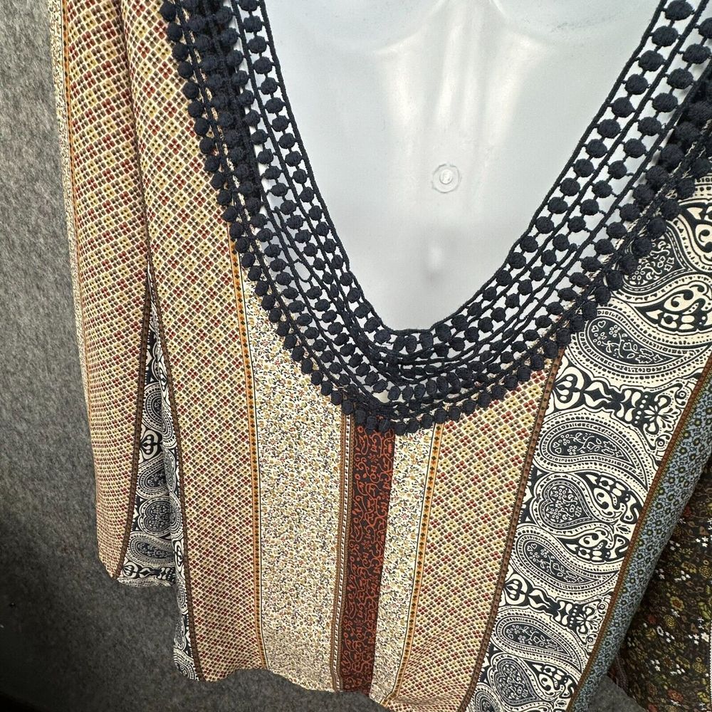 Vintage Havana Tunic Top Women L Crochet Low Scoop Back Long Sleeve Boho Peasant - Picture 5 of 13